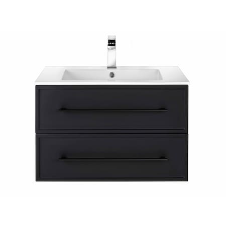 Cutler MILANO 30 in Wall Hung Vanity BLACK w/top (Modern Shaker) FV-BLACK30MS