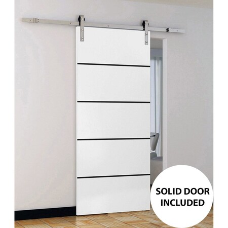 Sartodoors Sturdy Barn Door with Hardware, Planum 0015 White Silk and Aluminum Strips, 6.6FT Rail Hangers Heav PLANUM0015BD-S-WS-24