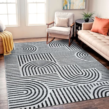 World Rug Gallery Bohemian Stripe Arch Design Area Rug 5 ft x 7 ft Cream WR35CREAM5X7