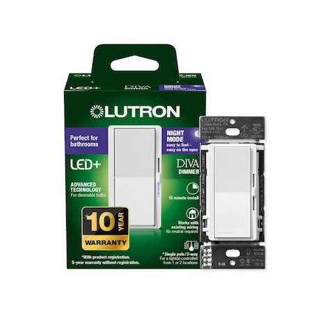 Lutron Diva with Night Mode for Dimmable LED Bulbs White 150 W 3-Way Dimmer Switch DVCLN-153P-WH