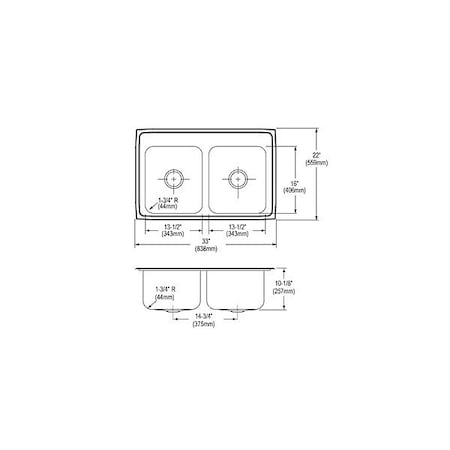 Just Manufacturing Drop-In Sink, 33"x21.25"x10.125", Gray DLX2133A0-J