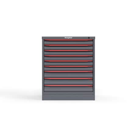 Strong Hold 9 drawer cabinet - (6x 2ft, 3x 3ft) - Red accents - Keyed Different S3036-PPDAS-0901DS