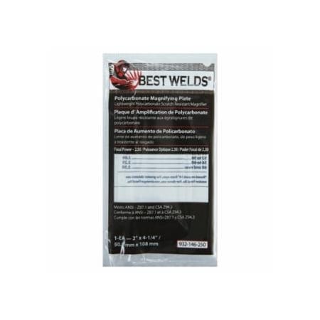 Best Welds Plastic Magnifier Plate, 2 in x 4-1/4 in, 2.5 Diopter, Polycarbonate, Clear 901-932-146-250