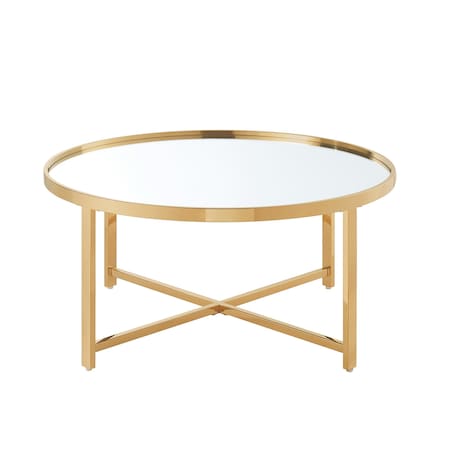 Homeroots 32" Silver And Gold Glass And Stainless Steel Round Mirrored Coffee Table 528849