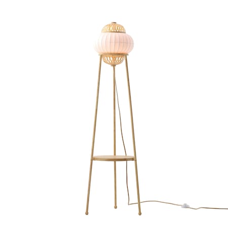 Vidalite Hikari Tripod Floor Lamp with Woven Bamboo & White Fabric Shade, 58 in. Height, Japanese Chic Style CE1009195