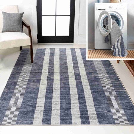 Jonathan Y Vichy Geometric Striped Non-Slip Machine-Washable Slate Gray/Ivory 5 ft. x 8 ft. Area Rug WSH122C-5