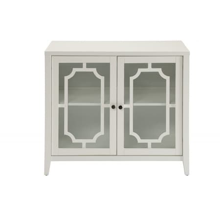Homeroots 34in White Sideboard with Two Glass Doors 286455
