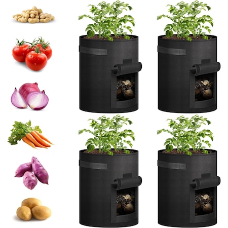Ipower Potato Grow Bags with Flap 10 Gallon, Garden Planting Pot with Durable Handle and Harvest Wi, 4PK GLGROWBAGWINDOW10X4