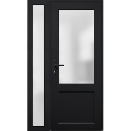 Vdomdoors Front Exterior Prehung FiberGlass Door Frosted Glass / Manux 8422 Matte Black / Sidelight Exterior MANUX8422EXD-BLK-W36+14 x H80-RH