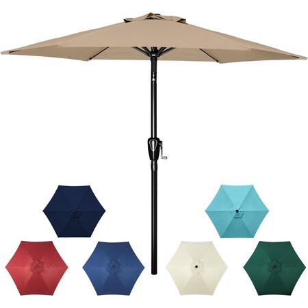 Simple Deluxe 7.5ft Patio Umbrella Outdoor Table Market Yard Umbrella with Push Button Tilt/Crank, 6 Sturdy Ribs LGBRLA7TAN