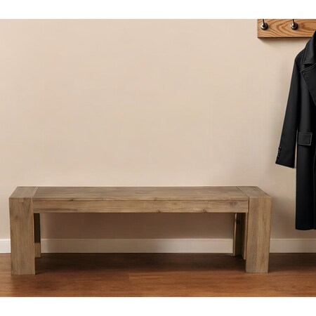 Homeroots 58" Natural Distressed Solid Wood Dining Bench 524065