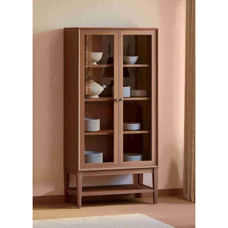 Martin Furniture Mid-Century Modern Wood Dining Display Cabinet, Kitchen Storage, Bookcase, Brown IMCU3674D