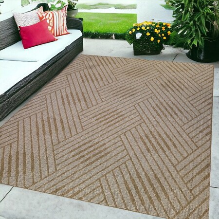 Homeroots 5' X 8' Beige Geometric Stain Resistant Indoor Outdoor Area Rug 531630