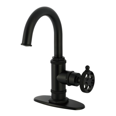 Kingston Brass One-Handle 1-Hole Bathroom Faucet with Knurled Handle, Deck Plate, and Push Pop-Up Drain KSD2210RKX