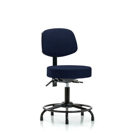 Blue Ridge Ergonomics Desk Stool, Fabric, Bk, RT, Glides, Nav BR-FDHST-RT-T0-RG-F45
