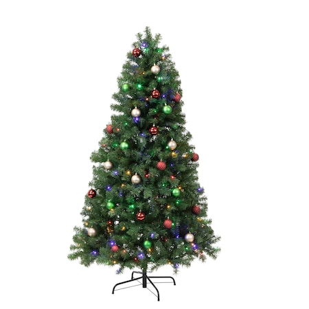 Elf Stor 6ft Prelit Christmas Tree Artificial Spruce Tree w/ 250 Warm White, Color Changing Lights & Stand 50-300-6LIT