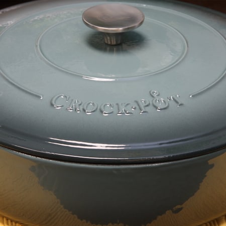Crock-Pot Artisan Enameled 5 Quart Cast Iron Round Braiser Pan with Self Basting Lid in Slate Grey 112001.02