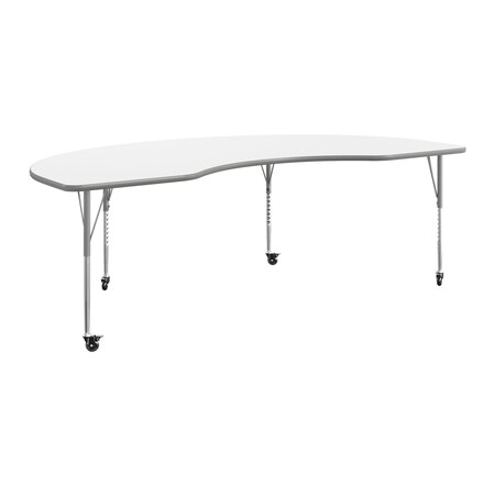 Flash Furniture Commercial Adjustable Height Kidney Activity Table with Locking Casters-White XU-A4896-KIDNY-WHT-T-A-CAS-GG