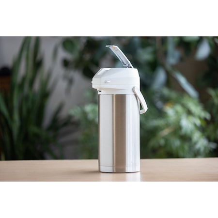 Service Ideas Airpot with Lever Lid, 3.7 Liter, Stainless Vacuum Insulated, Stainless/White CTAL37WHT