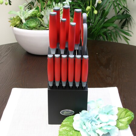 Oster Lindbergh 14 Piece Stainless Steel Blade Cutlery Set in Red 81006.14