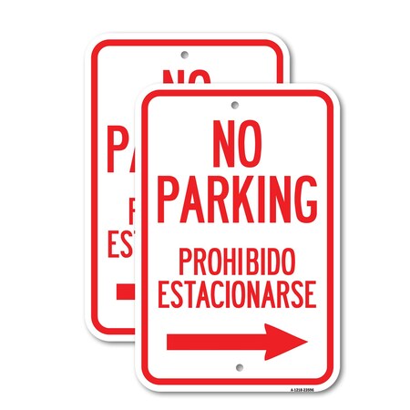 Signmission No Parking Prohibido Estacionarse With Left Arrow, 18'' X 24'' 2 Signs, Heavy Gauge Aluminum, 2PK A-1824-2PACK-23596