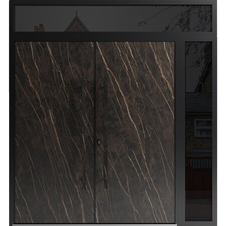 Vdomdoors Aluminum Double Doors Dekton 0118 Natural Noir / 1 Sidelight and Top Transom Entry Door Painted (W8 DEKTON0118DEXD-NOIR-W72+16xH80+12-RH-O