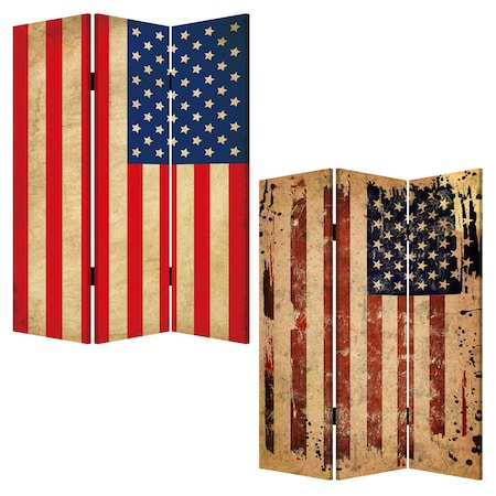 Homeroots 72" Blue And White Canvas Folding Three Panel Screen Room Divider 277085