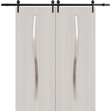 Sartodoors Modern Double Barn Door 48 x 84 inches, BASIC 3002 Ash Franko, 13FT Rail Track Set, Solid Panel I BASIC3002DB-YAFR-4884