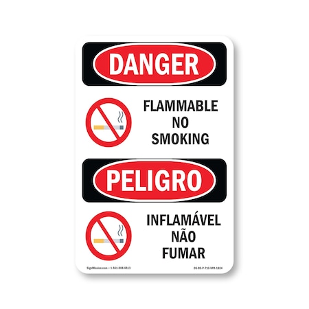 Signmission OSHA Danger Sign, Flammable No Smoking Bilingual, 10in X 7in Rigid Plastic, OS-DS-P-710-VPR-1824 OS-DS-P-710-VPR-1824