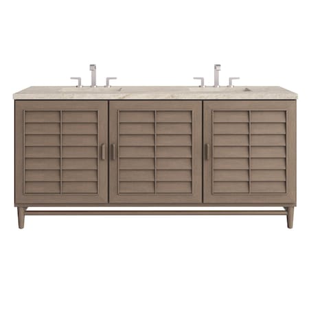 James Martin Vanities Portland 72" Double Vanity, Whitewashed Walnut, w/ 3 CM Tajnar Eclos Top w/FreePower Wireless Charger 620-V72-WW-FTJR