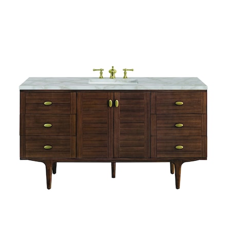 James Martin Vanities Amberly 60'' S Vanity, Mid-Century Walnut w/ Victorian Sil Top w/FreePower Wireless Charger 670-V60S-WLT-FVSL