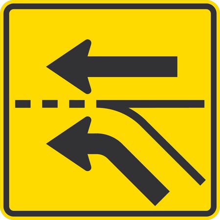 Entering Roadway Added Lane Left, 30x30, High Intensity Prismatic, Yellow
