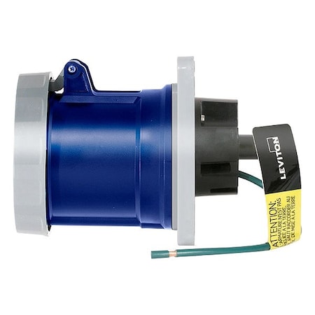 Leviton Pin & Sleeve Receptacle, 100 A, 250V AC, Three Phase, 3 Pole, IEC Grounding, Blue 4100R9WLEV