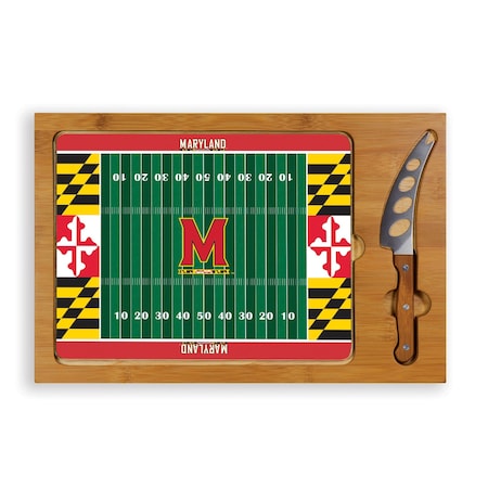 Picnic Time Family Of Brands NCAA Maryland Terrapins Football Field Icon Glass Top Cutting Board & Knife Set 910-00-505-314-0