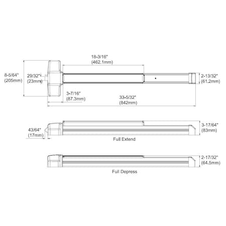 Trans Atlantic Co. 900 Series UL Listed Aluminum 36 in. Grade 1 Heavy Duty Mortise Panic Rim Surface Exit Device ED-M901-AL