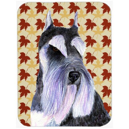 Carolines Treasures 12 x 15 in. Schnauzer Fall Leaves Portrait Glass Cutting Board- Large SS4379LCB