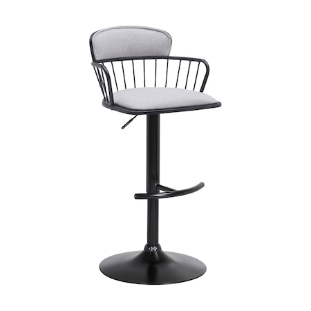 Homeroots Light Gray and Black Fabric with Metal Swivel Low Back Adjustable Height Bar Chair 534447