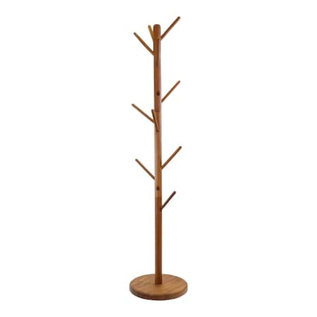 Homeroots 67in Brown Solid Wood Ten Hook Freestanding Coat Rack 724375
