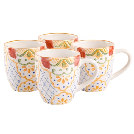 Laurie Gates Tierra Mosaic 4 Piece 17.4 Ounce Hand Painted Stoneware Mug Set 130958.04RR