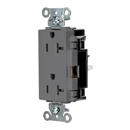 Hubbell Wiring Device-Kellems Straight Blade Receptacle, 5-20R, 20 A, 125V AC, 2 Pole, 3 Wire, Surface Mount, Grounded HBL2162STGY