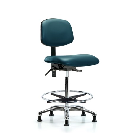 Blue Ridge Ergonomics Vinyl Chair Chrome, High Bench, Tilt, Foot Ring, Casters, Royal BR-VHBCH-CR-T1-A0-CF-RG-8801