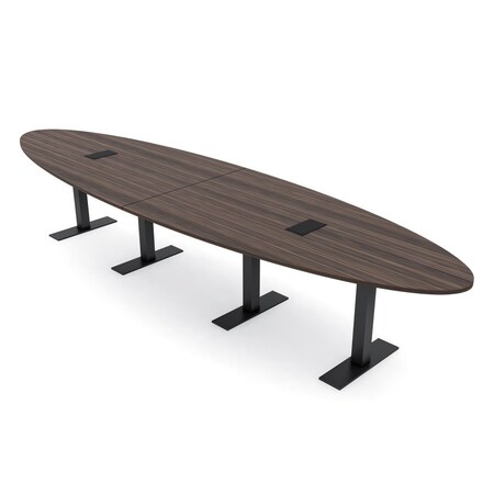 Skutchi Designs 12 Person Conference Table With Power Unit | 14' Oval Table | Harmony Series HAR-OVL-48X168-T.BK-H3041-EBLK
