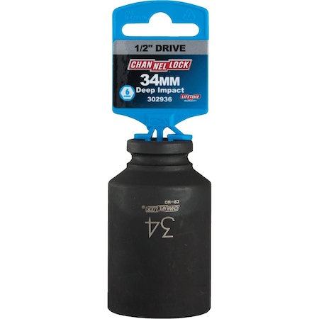 Channellock 1/2'' Drive 34 mm 6-Point Deep Metric Impact Socket 302936