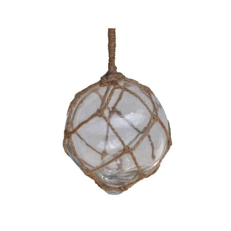 Handcrafted Decor Clear Japanese Glass Ball Fishing Float with Brown Netting Decoration- 4 in. 4 Clear Glass - Old