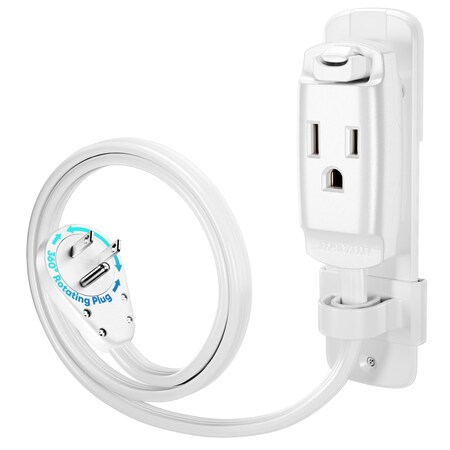 Maximm 3ft 14AWG Heavy Duty AC Extension Cord, 360 degrees Flat Plug, White ADW-S360-C6F03-14W0-WM