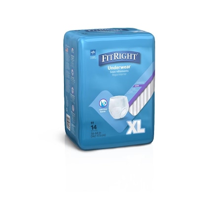 Medline FitRight Super Protective Adult Underwear, Size XL, for Waist Size 56in-68in, 56PK MSC33600