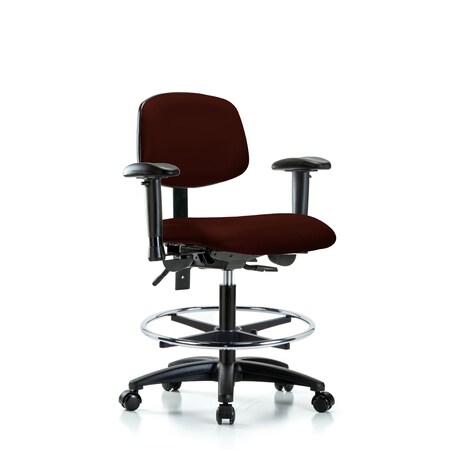 Blue Ridge Ergonomics Chair, Vinyl, Med Bench, AA CF Casters, Burg, 6-Way Adjustable, 22" to 29" Height, Burgundy BR-VMBCH-RG-T0-A1-CF-RC-8569