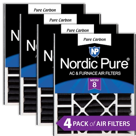 Nordic Pure 20x25x5 Pure Carbon Pleated Air Filter, High Capacity, MERV 8, 4 PK 20x25x5ABPCP-4