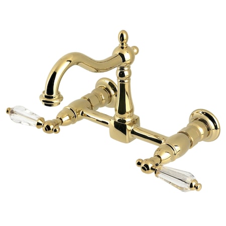 Kingston Brass Two-Handle Wall Mount Bridge Kitchen Faucet, Polished Brass KS1262WLL