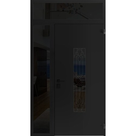 Vdomdoors Front Exterior Prehung Steel Door Ronex1477 Black Enamel Sidelight and Transom Window Sidelite RONEX1477EXD-BLK-W36+16xH80+16-LH-I
